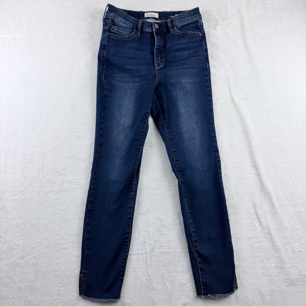 Nicole Miller Jeans Soho High Rise Ankle Skinny Dark Wash Raw Hem Size 6